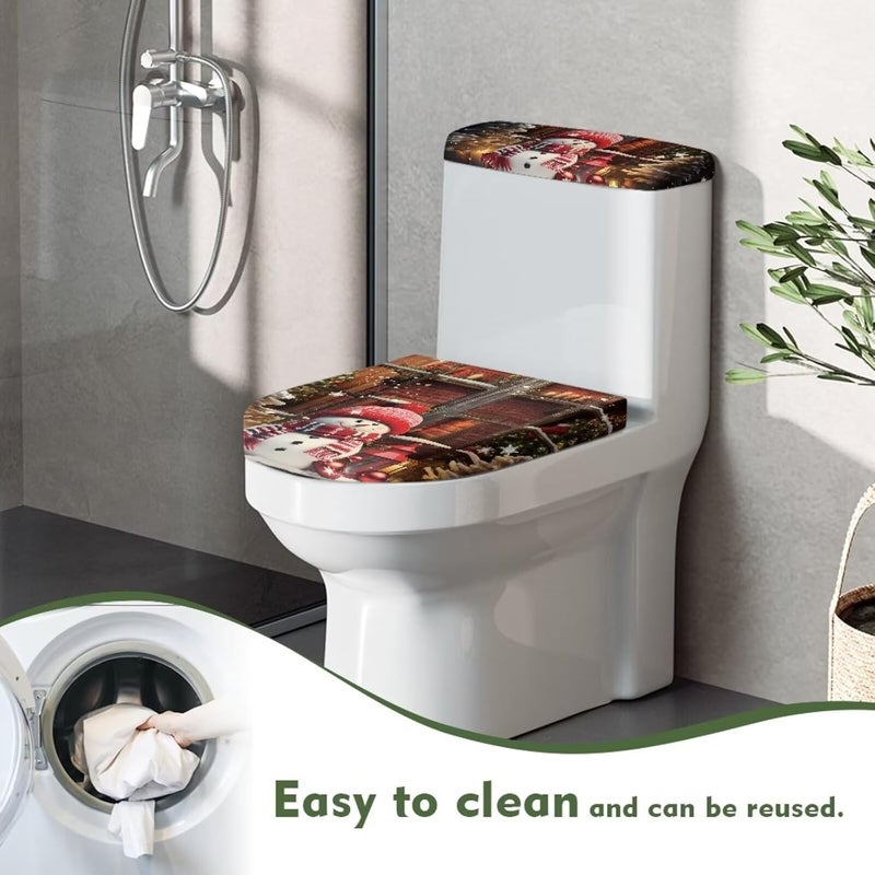Kathyboom Cute Snowman Christmas Toilet Lid Cover Tank Lid Cover Stain Resistant Toilet Seat Covers Reusable Toilet Seat Covers Keep Toilet Clean Machine Washable - Image 3